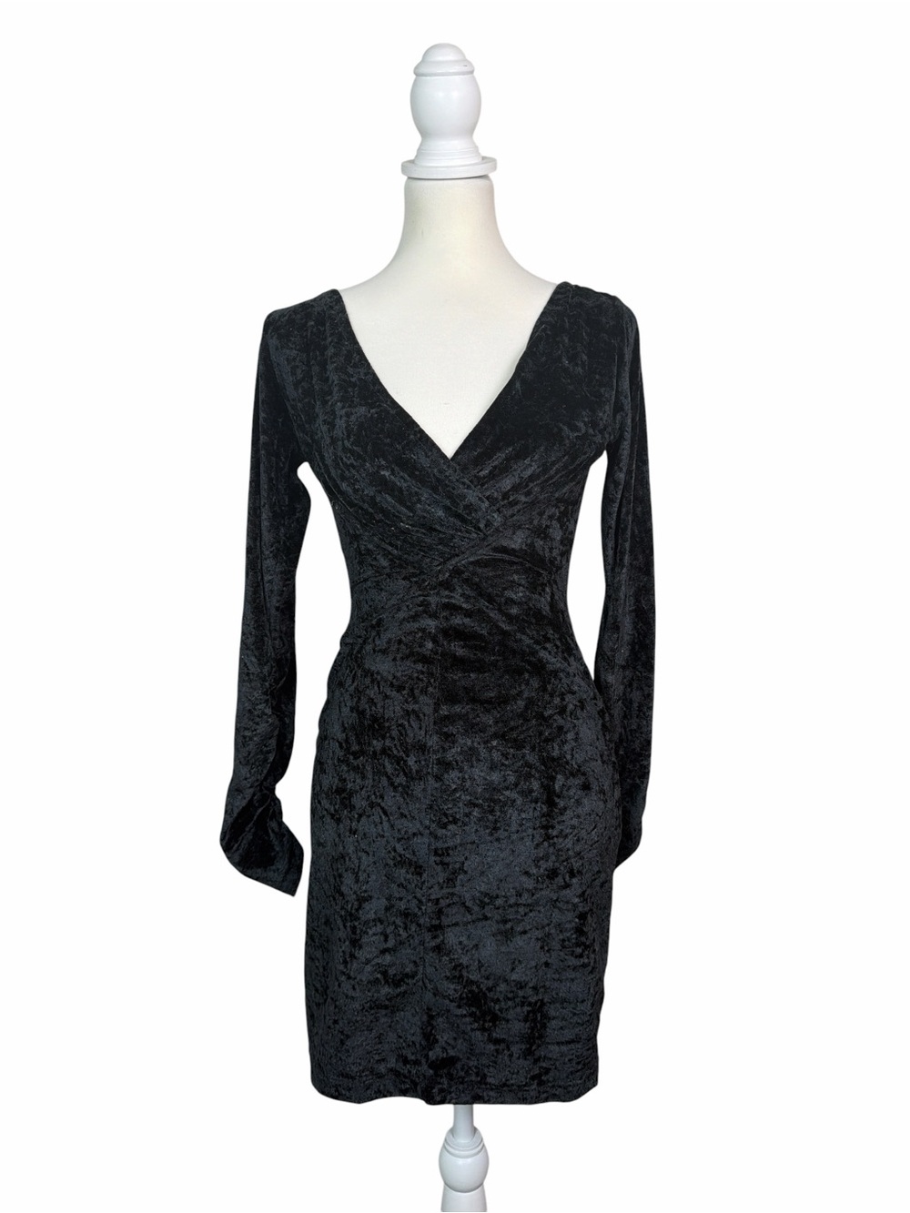 Maggie Lawrence Collection Black Crushed Velvet V-Neck Dress Size S
